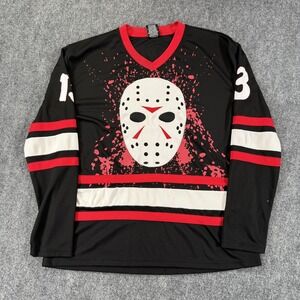 Friday the 13th Hockey Jersey Shirt Mens XL Black Red Voorhees 13 Horror‎ Movie